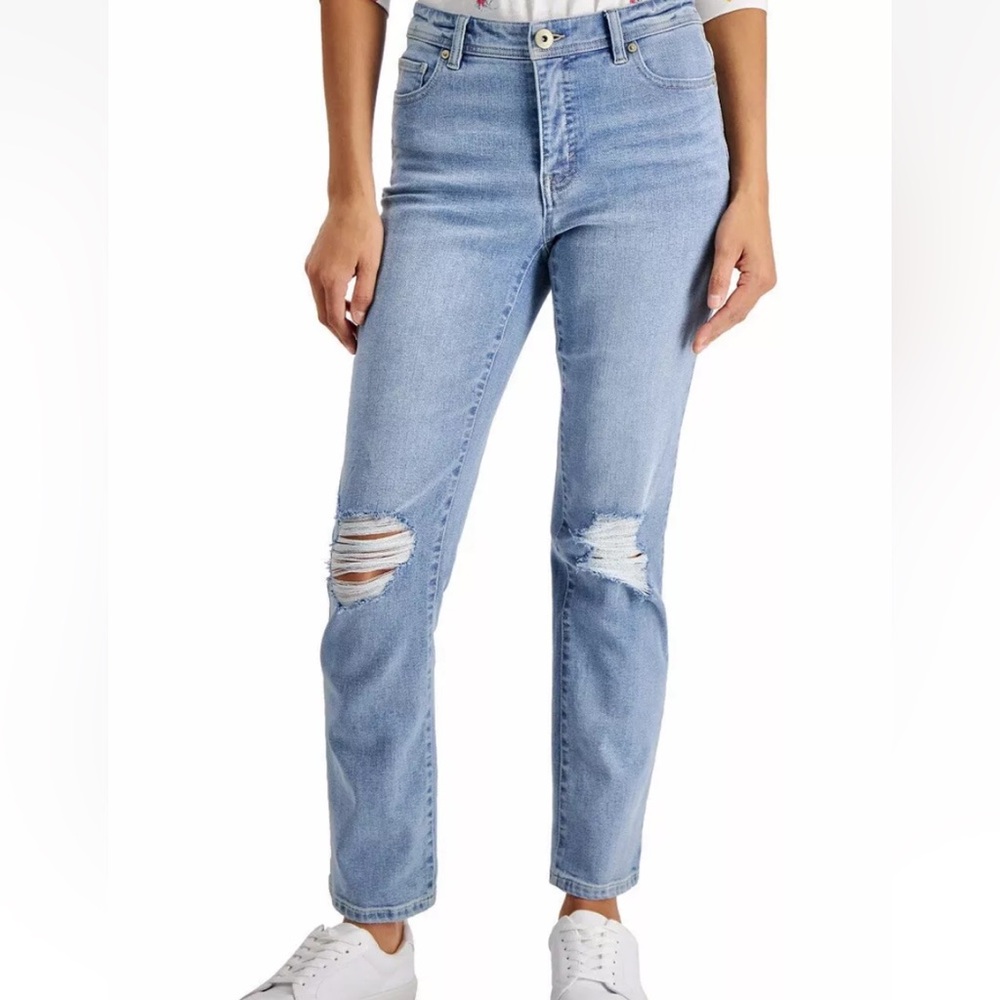 STYLE & CO. JEANS SIZE 2P STRAIGHT LEG MID RISE NATURAL RIPPED ps2